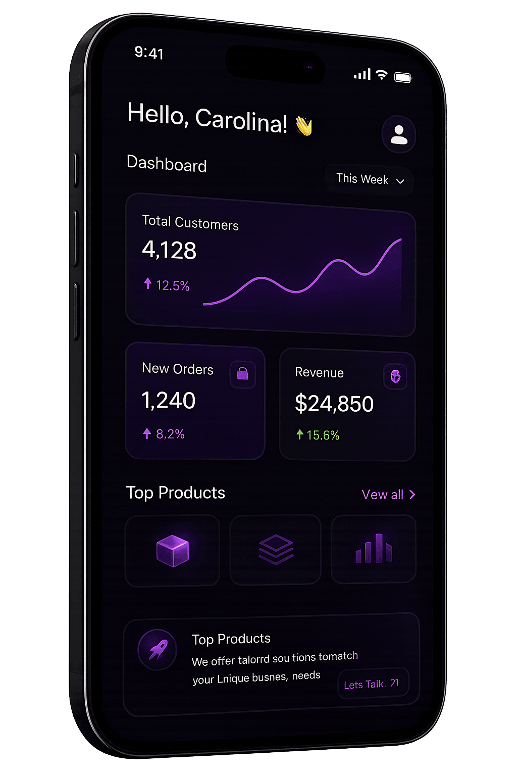 Mobile dashboard interface designed by KytoLabs